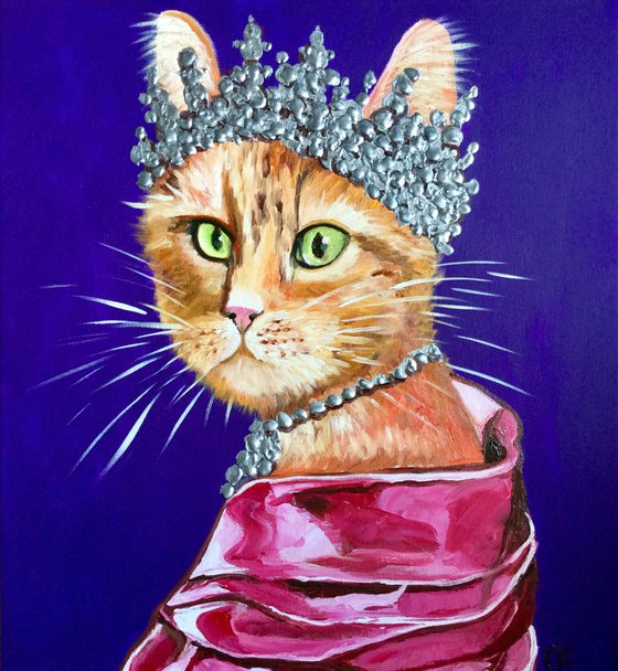 The CAT QUEEN inspired by portrait of Queen Elizabeth II home  urban art feline art for cat lovers gift idea