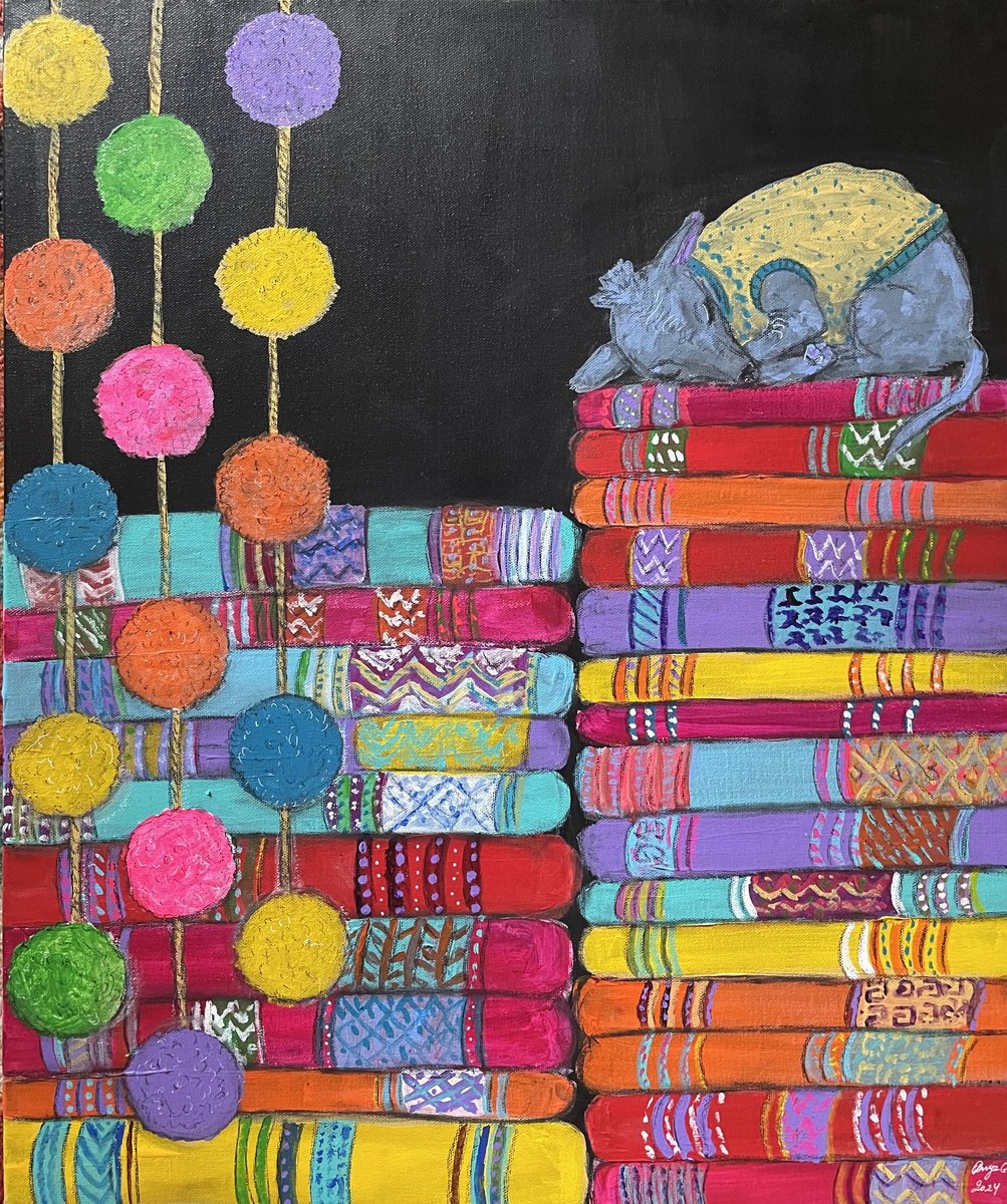 Naive Animal Acrylic Painting By Anya Getter, 20 X 24, Cusco Market, Original Artwork