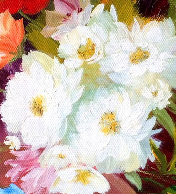 BOUQUET OF WILDFLOWERS - Nice still life. Bouquet of red poppies. White daisies. Summer. Flower garden. Pleasantly. armful.