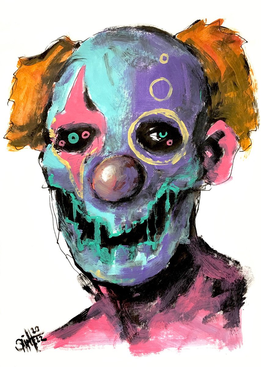 #21 Abstract clown zombie portrait painting original art, Horror Naive Outsider Folk Art B... by Ruslan Aksenov