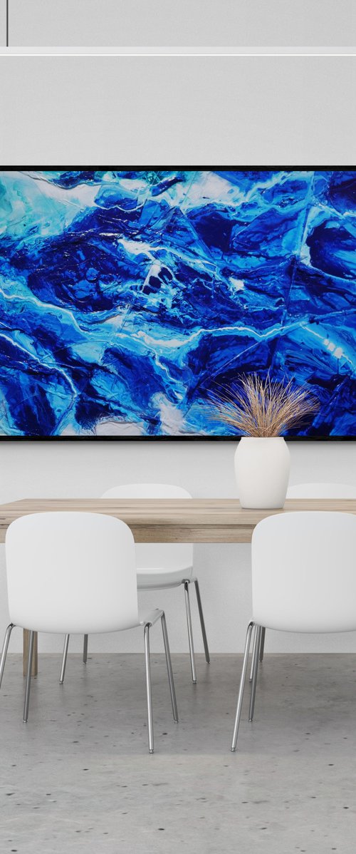 Fractured Sapphire 270cm x 120cm Blue Textured Abstract Art by Franko