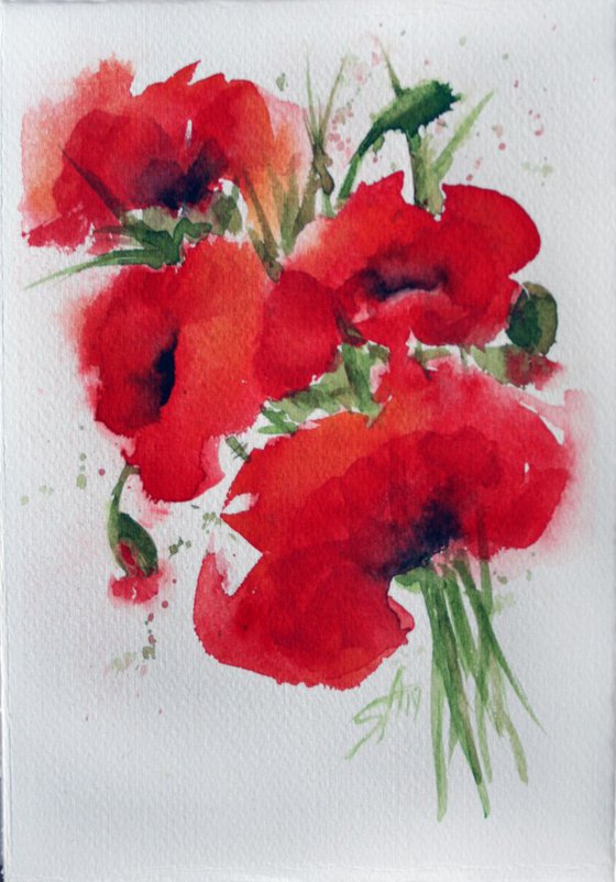 Poppy's  / Original Painting / emotion in the portrait of a flower / color harmony of watercolor / a gift for you