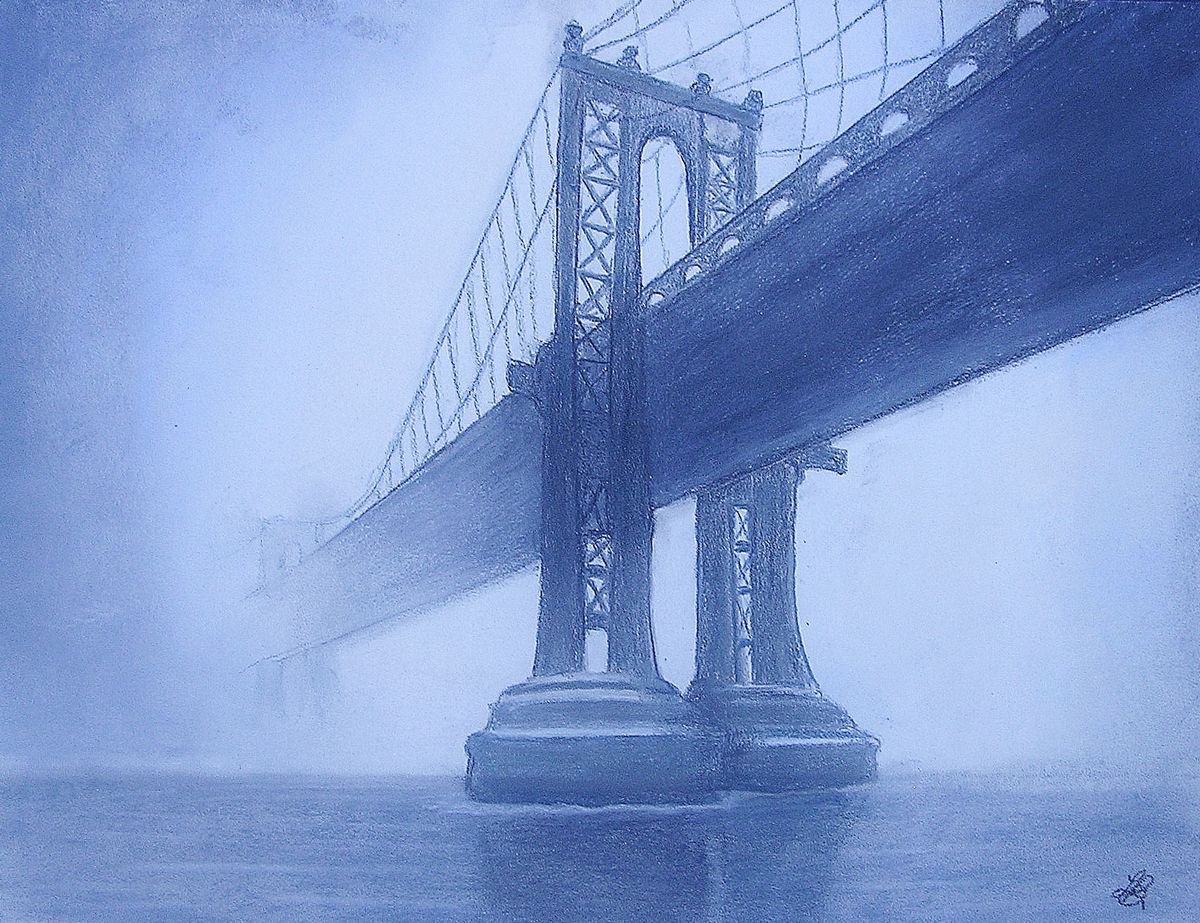 Manhattan Bridge in Fog by Linda Burnett