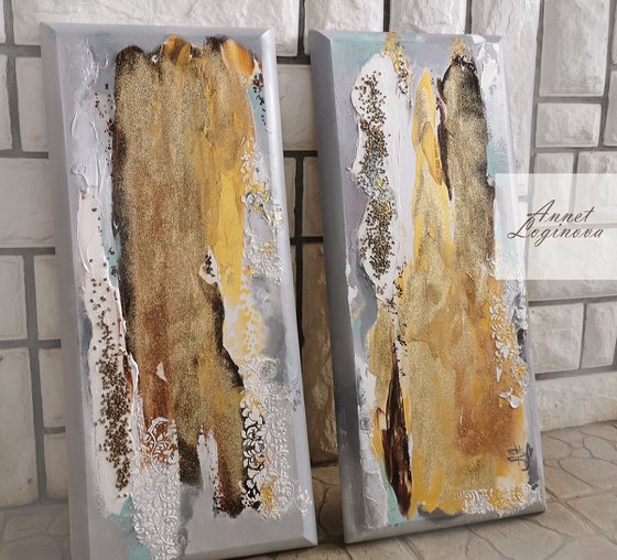 Golden paintings, Set of 2, Brown gold paintings