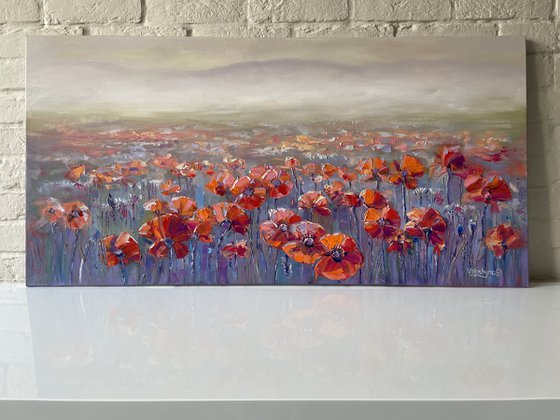 "Field of red poppies". Scenery. Flowers. Original oil painting