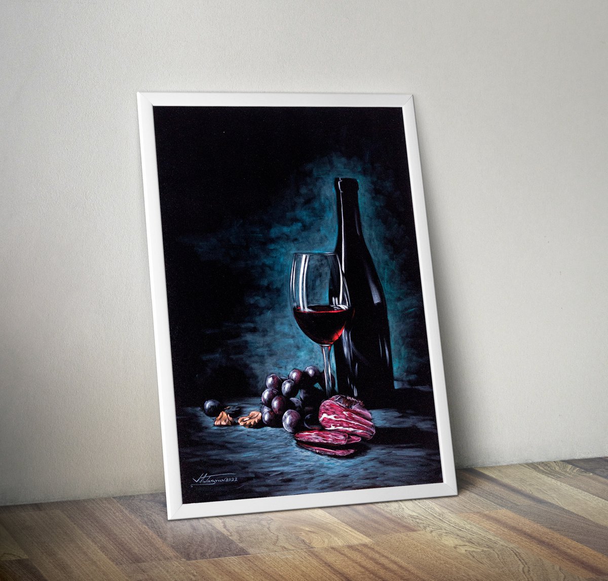 Photorealistic Still Life Oil Painting By Vlad Atasyan, 20 X 28", Still Life Wine, Original Artwork