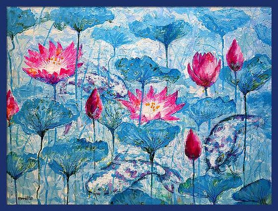 Water Lilies and Koi Fish