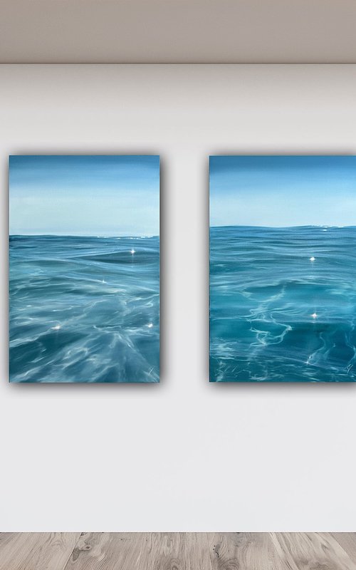 Ocean and Sun Diptych by Eva Volf