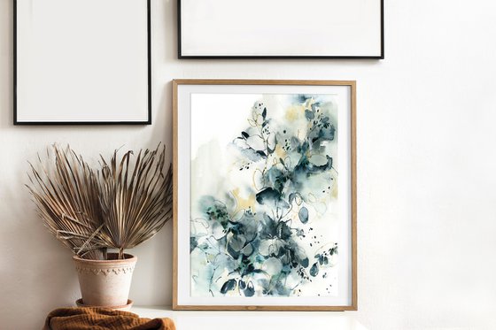 Abstract Botanical in Teal and Sand