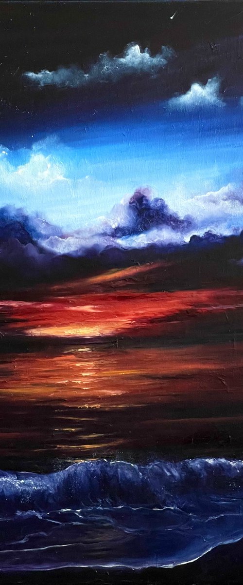Dramatic sunset, 60x70 cm by Anastasiia Novitskaya