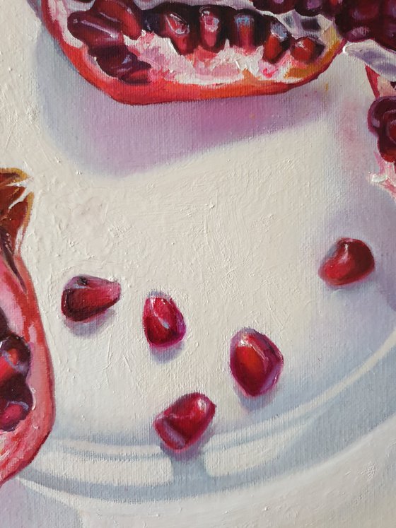 "613"  pomegranate still life  liGHt original painting  GIFT (2021)