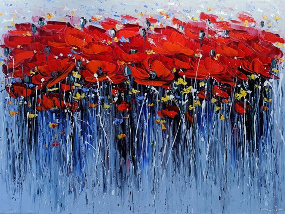 Red poppies (60x80cm, oil painting, palette knife, ready to hang)