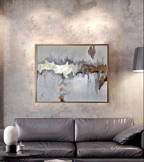 Foil painting on canvas, Framed gold painting, Texture painting, Metallic painting by Annet Loginova