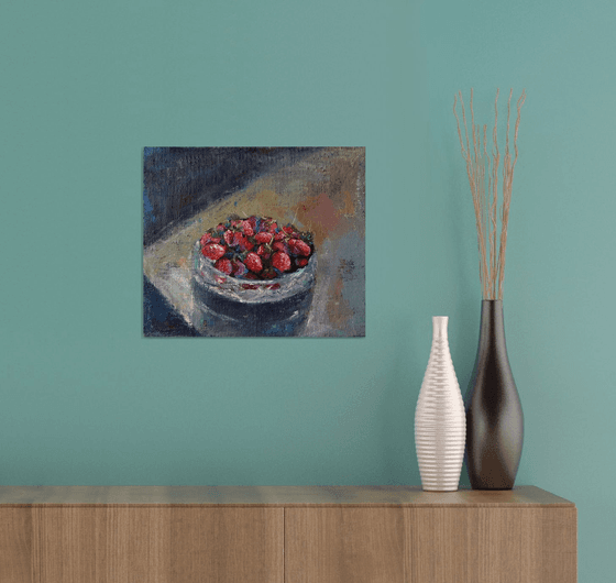 Still life - Strawberry․ 30x35cm, oil painting, ready to hang, impressionistic still life, fruit still life