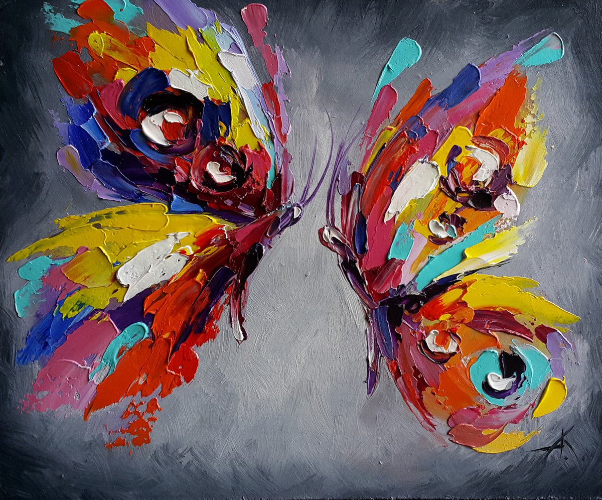 One summer day - butterfly, insects, oil painting, palette knife, butterfly oil, butterfly... by Anastasia Kozorez
