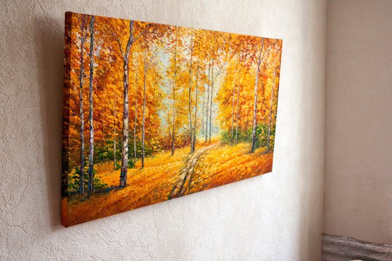 Birch grove in autumn (size 85х45cm)