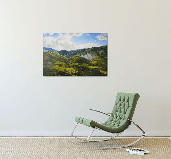 Radiant painting of a beautiful skies and mountains