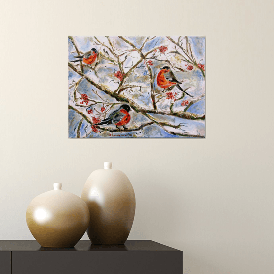 Robins in the winter | Original Oil on Canvas Painting 30x40 cm