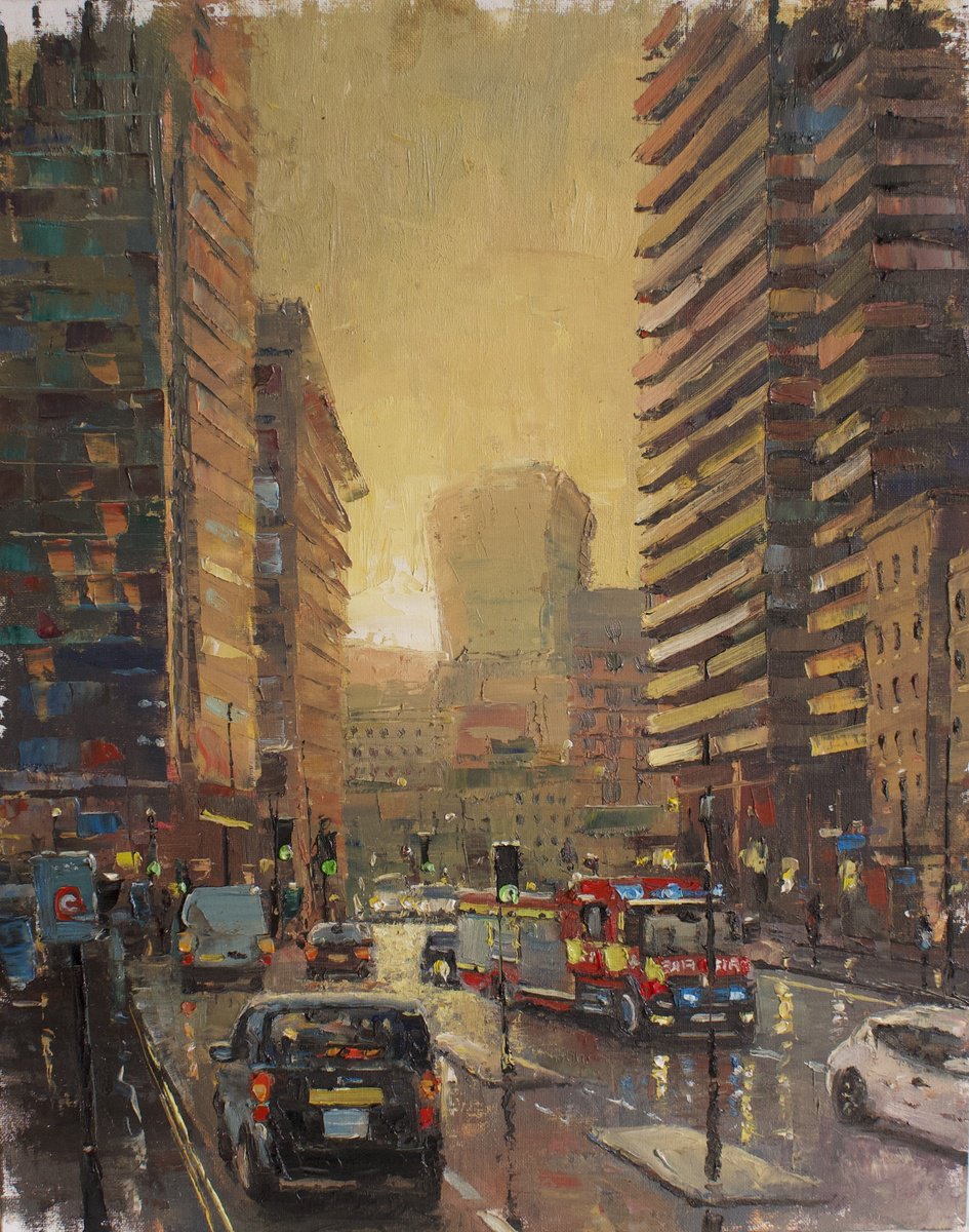 Impressionistic Cityscapes Oil Painting By Roberto Ponte, 16 X 20", London Aldgate, Original Artwork