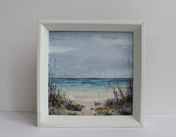Abstract Beach painting impasto Framed 15x15cm6x6inch