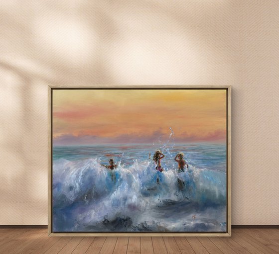 Jumping sunset waves