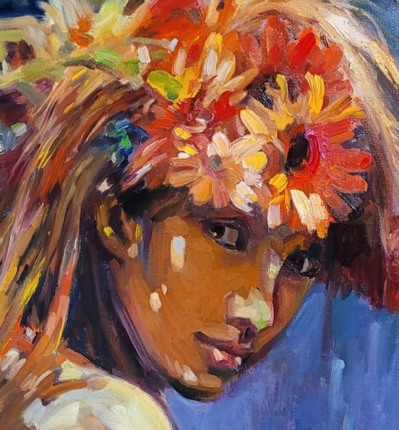 A Summer Girl, Expressive Contemporary Oil Painting Original