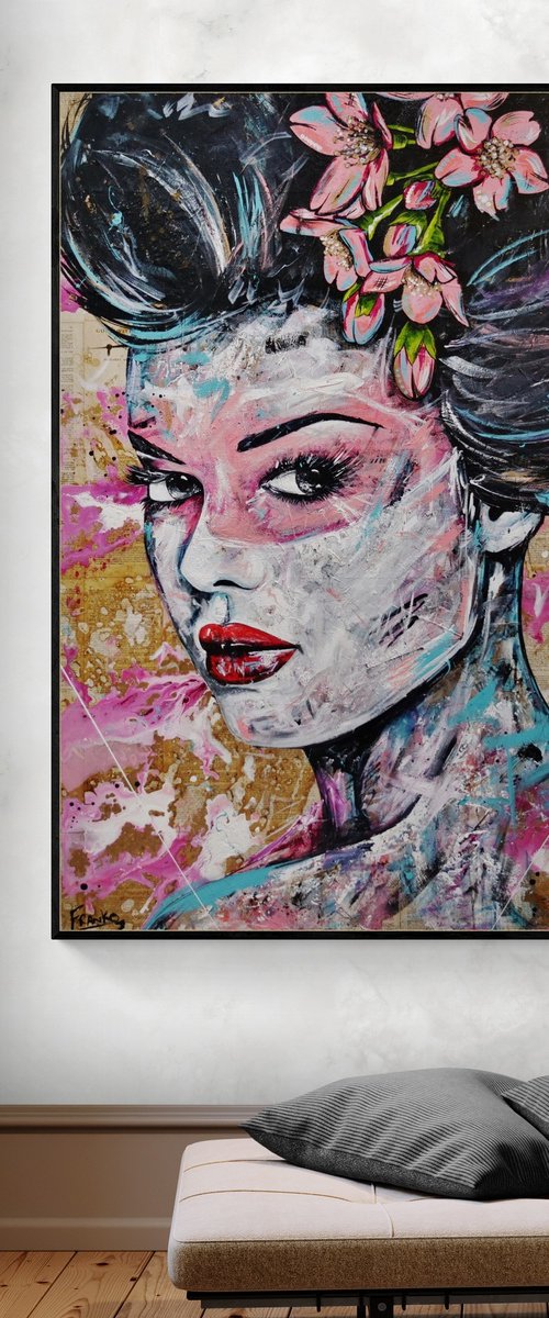 Mon Cheri 140cm x 100cm Textured Book Page Abstract Realism Art by Franko