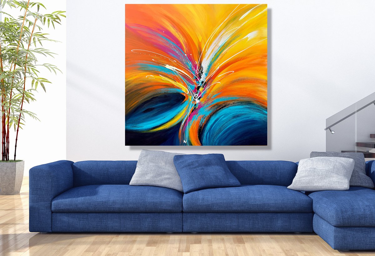 Abstract Acrylic Painting By Julijana Ravbar, 47 X 47", Give Me A Hug, Original Artwork