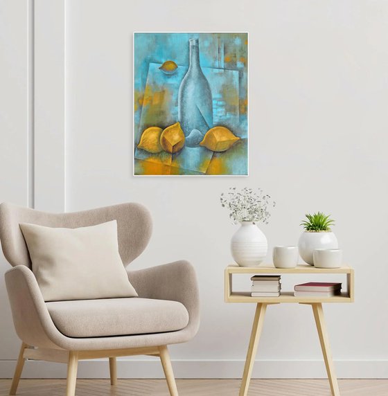 Blue Still Life With Lemons