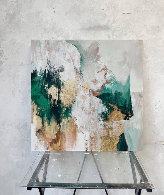 "Green Sobriety" Green gold abstract art