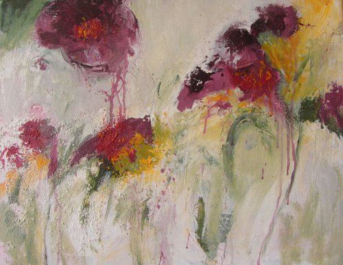 Nothing ever stops - abstract floral acrylic painting by Karin Goeppert