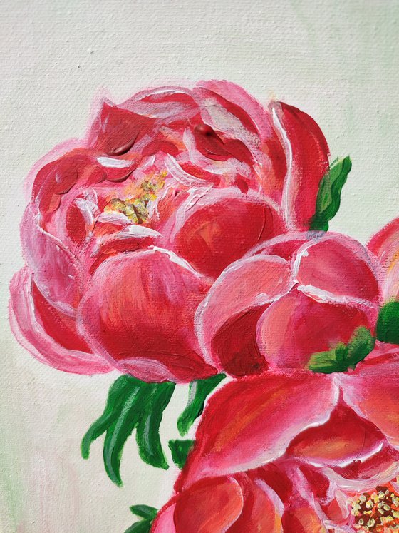 Peonies, original acrylic floral painting, gift idea, art for home