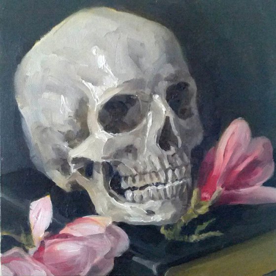 Skull, Book & Flowers (Vanitas)