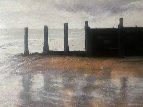 'East Beach Breaker' seascape, coast, seaside, sandy beach oil painting.