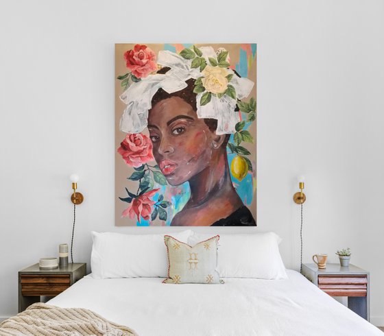 Mysterious Rose Collection - Betty - Art-Deco - Colonial - Portrait - XL LARGE PAINTING