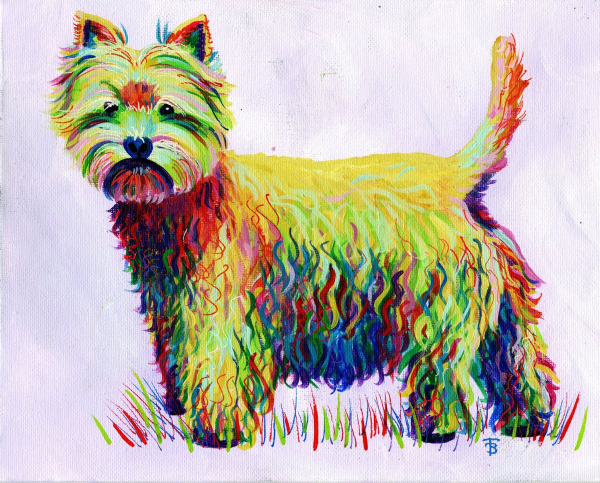 Expressive Animal Acrylic Painting By Tiffany Budd, 12 X 10", Rainbow Westie, Original Artwork