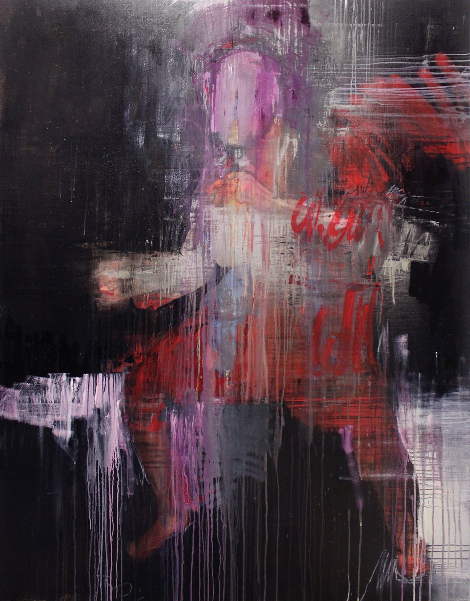 Expressive Portrait Oil Painting By Milos Hronec, 59 X 79", Alcoholic Madness, Original Artwork