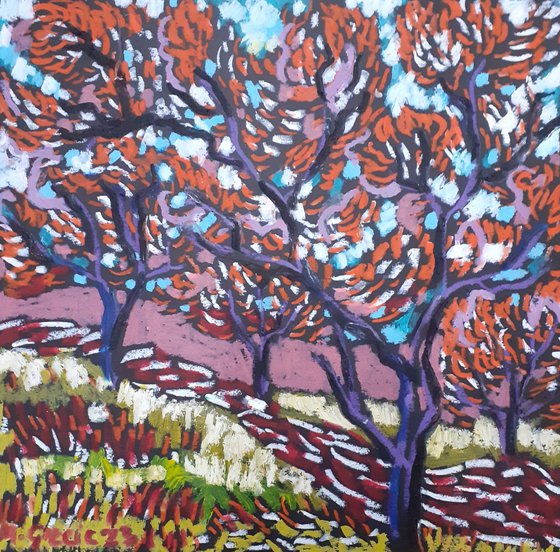 Olive grove in red