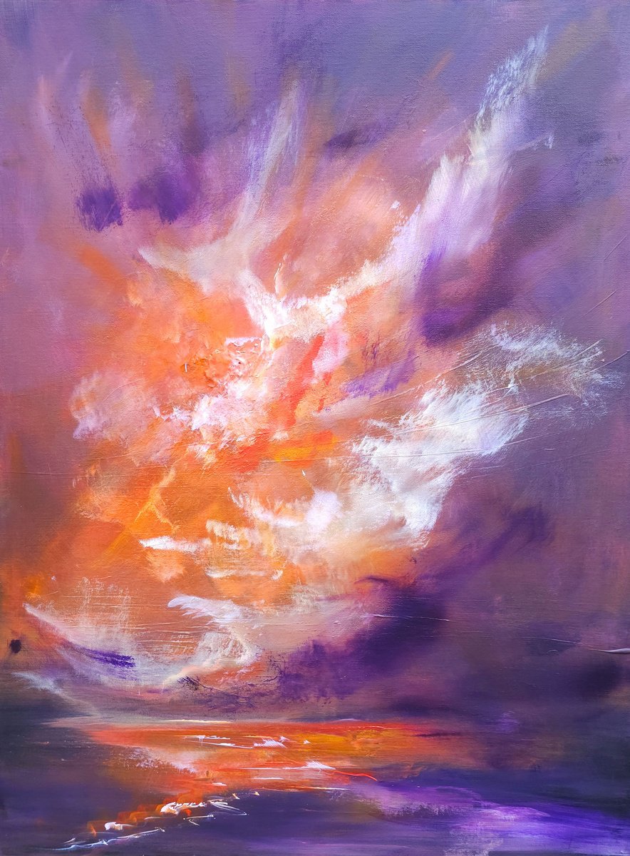 Expressive Landscape Acrylic Painting By Sophia Kuhn, 24 X 31", Rising Light, Original Artwork