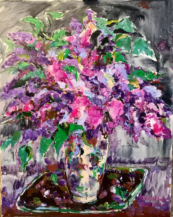 LILAC BOUQUET - Still Life with Lilac - Floral Art - Oil Painting - Gift Art - Beautiful Still Life - 100x80