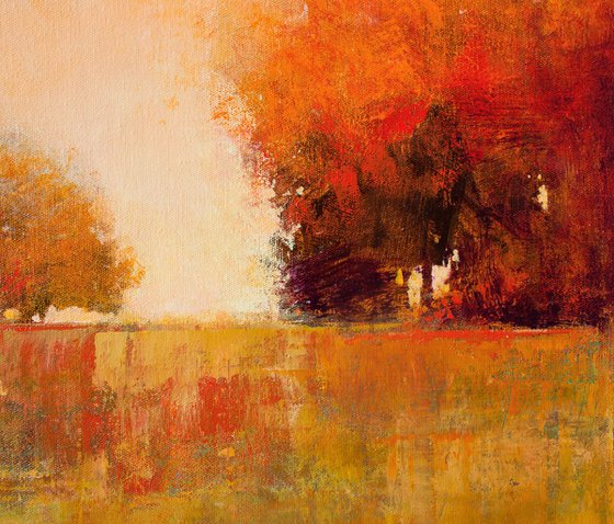 Red Trees Gold Field modern abstract impressionist landscape