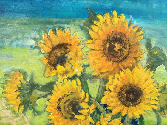 Sunflowers with African cloth