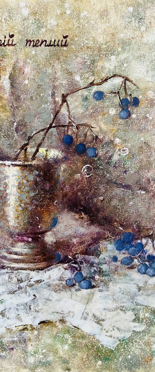 Still Life silver cup berries by Yulia Odukalets