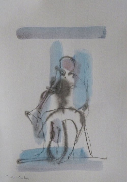 The Trumpet Player, ink on paper 29x41 cm by Frederic Belaubre