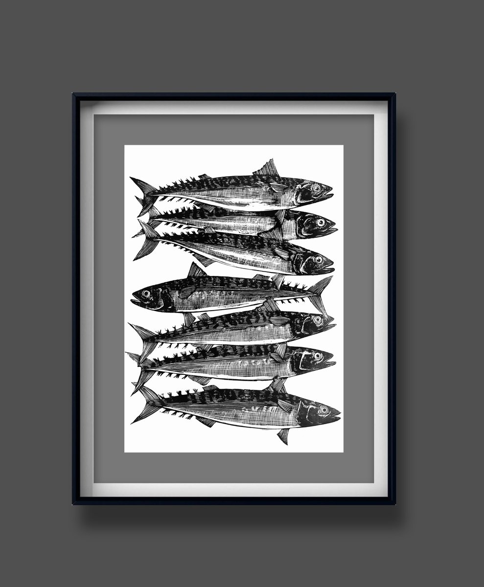 Linocut , Holy Mackerel! By Amy Cundall, 12 X 17, Artwork For Sale On Artfinder