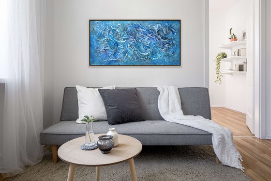 FOREVER IN A MOMENT. Abstract Blue , Teal, Turquoise Textured 3D Art, Coastal Painting with Dimensions