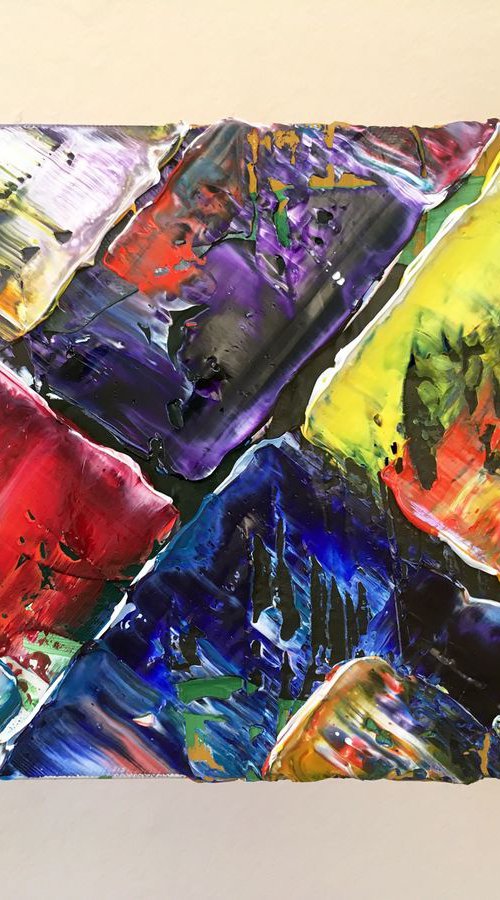 "Assembled" - Original Small Textured PMS Abstract Oil Painting On Canvas - 10" x 8" by Preston M. Smith (PMS)