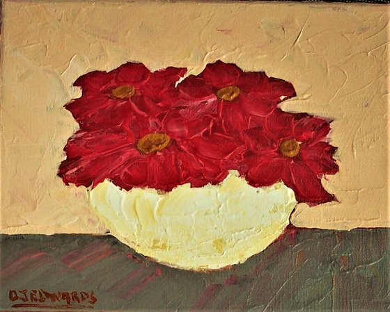 Red Daisies in a Bowl