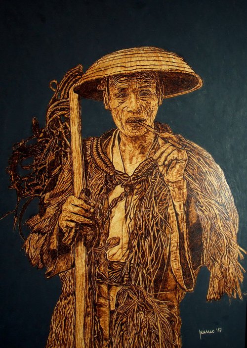Coolie with Rain Coat by MILIS Pyrography