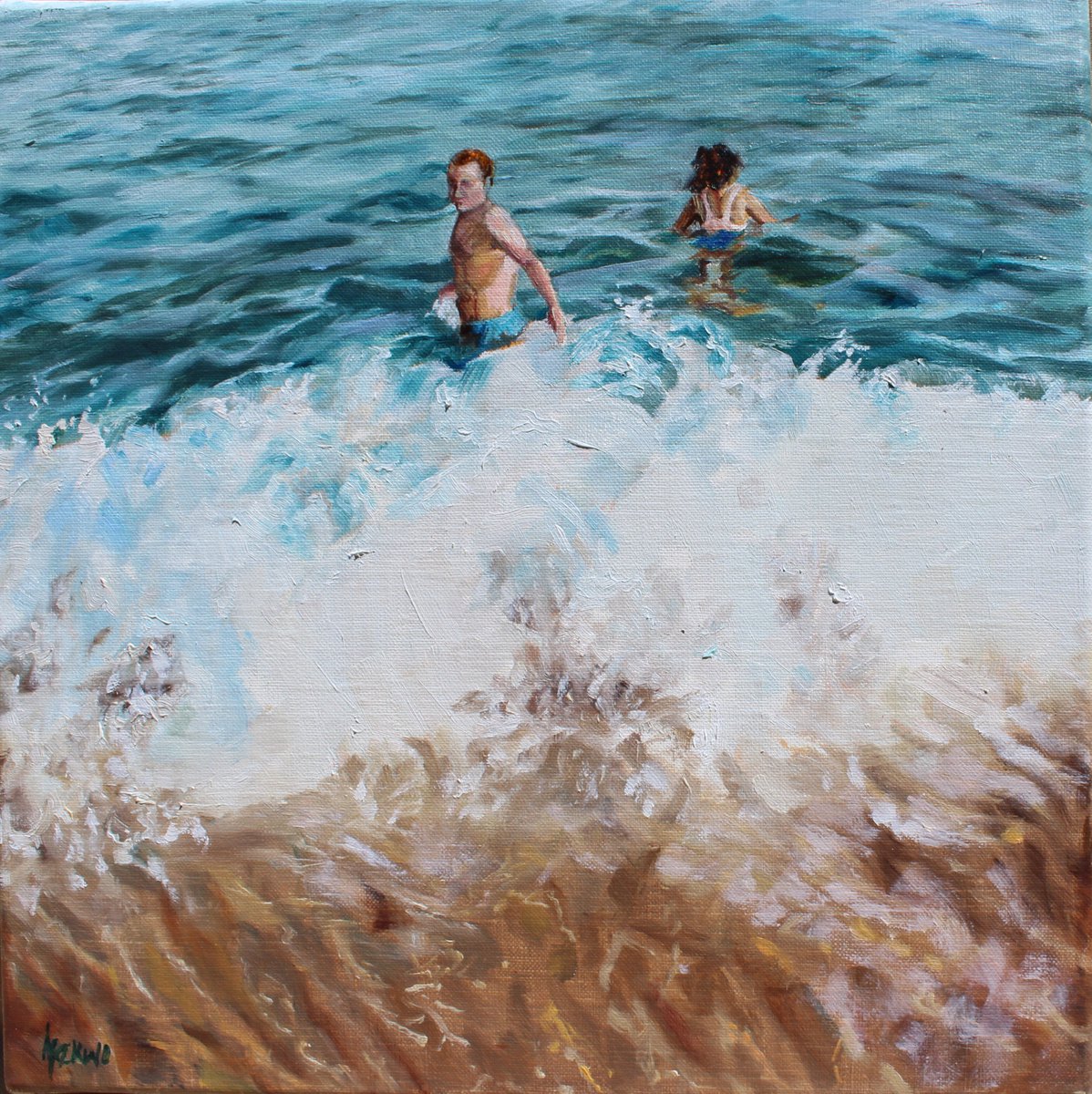Impressionistic Portrait Oil Painting By Afekwo, 12 X 12, To The Beach Iv, Original Artwork